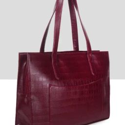 Yelloe Maroon Textured Large Shoulder Handbag-image-56