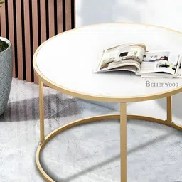 BELIEF WOOD White & Yellow Metal Round Coffee Table-32