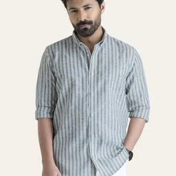 PERCH Men Slim Fit Opaque Striped Casual Shirt-image-76
