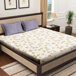 Klotthe Cream 300 TC Polycotton Double Bedsheet with 2 Pillow Covers-image-56