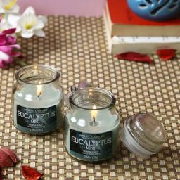 HOSLEY Green & Transparent Glass Candle - Set of 2-picture-7