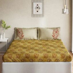 DDecor Printed Yellow 136 TC Cotton Double Bedsheet with 2 Pillow covers-image-24
