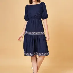 Honey by Pantaloons Navy Embroidered A-Line Dress-picture-25