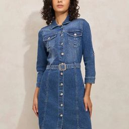 Showoff Blue Cotton Regular Fit Dress-image-84