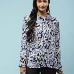 aarke Ritu Kumar Navy & White Floral Print Shirt-picture-1