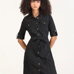 Showoff Black Cotton Regular Fit Dress-image-95