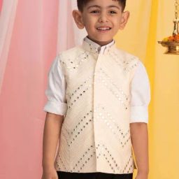 VASTRAMAY Boys Cream Embroidery Indowestern-picture-22