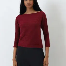 Wardrobe by Westside Maroon Ribbed Sweater-image-1