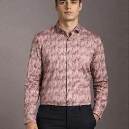 Louis Philippe Pink Cotton Slim Fit Printed Shirt-image-92