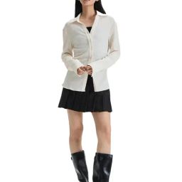 MIXXO White Regular Fit Wrinkle Blouse-picture-34