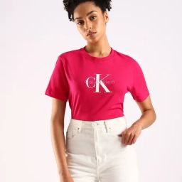 Calvin Klein Jeans Pink Cotton Regular Fit Logo Print T-Shirt-picture-22