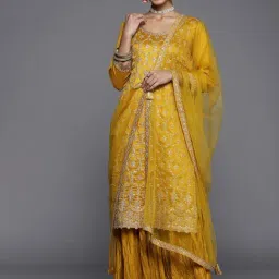 Libas Mustard Embroidered Kurta Sharara Set With Dupatta-picture-49