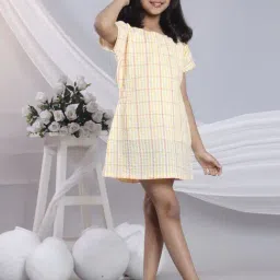 Misbis Girls Yellow Comfort Fit Check Dress-image-86