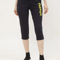 MADAME M Secret Navy Cotton Graphic Print Capris-image-75
