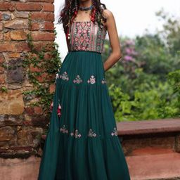 Global Desi Embroidered Flared Maxi Dress-image-58