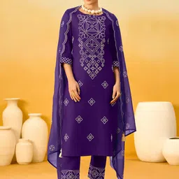 KALINI Women Violet Embroidered Kurta with Trousers and Dupatta-picture-44