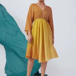 Okhai Parisian Dream Yellow & Beige Ombre Pattern A-Line Dress-picture-48