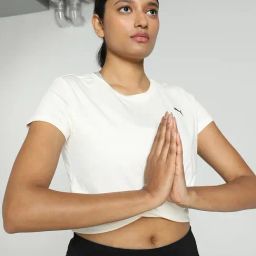 Puma Cream Textured Pattern Sports Cropped T-Shirt-image-53