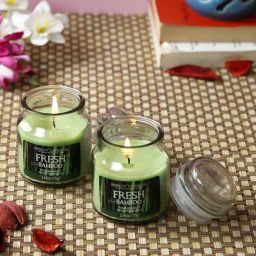 HOSLEY Green & Transparent Glass Candle - Set of 2-picture-5