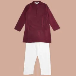 Indus Route by Pantaloons Kids Maroon & White Self Pattern Full Sleeves Kurta Set-image-19