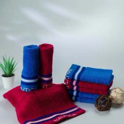 Nautica Vintage Crew Stripe Burgundy & Royal Blue Cotton 500 GSM Zero Twist Face Towel - Set of 8-14