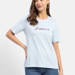 MADAME Light Blue Graphic Print T-Shirt-picture-39