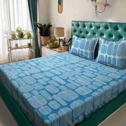 Klotthe Turquoise 300 TC Polycotton Double Bedsheet with 2 Pillow Covers-image-19