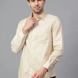 Cantabil Cream Cotton Regular Fit Printed Shirt-picture-39