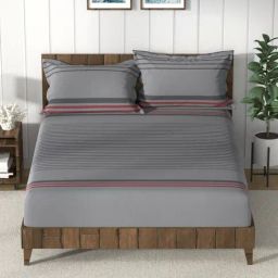 Nautica Bristol Stripes Grey 150 TC King Bedsheet with 2 Pillow Covers-image-38