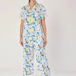 Urban Sundari Blue Cotton Casual Fit Floral Print Pyjama Set-image-54