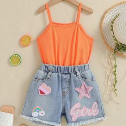 YK Girls Conversational Printed Denim Shorts-image-55