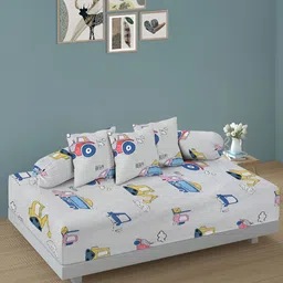 Arrabi 6Pcs Off-White & Yellow Cartoon-Printed Skin-Friendly Superfine Quality Diwan Set-6