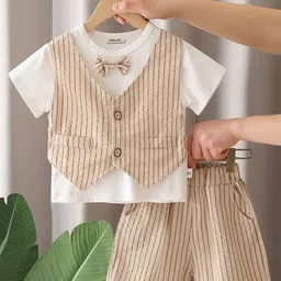 INCLUD Boys Striped Round Neck T-shirt With Waistcoat & Shorts-image-96