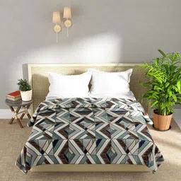 KOPA Blue & Brown Geometric Microfiber AC Room 300 GSM Double Bed Blanket-image-37