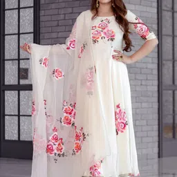 Moda Rapido Floral Printed Empire Georgette Anarkali Kurta With Trousers & Dupatta-image-20