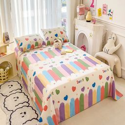 JC HOME Cream-Coloured & Green Cartoon Characters 140 TC King Bedsheet with 2 Pillow Covers-image-85