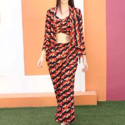 Sera Red Printed Crop Top & Pant Set With Shrug-picture-0