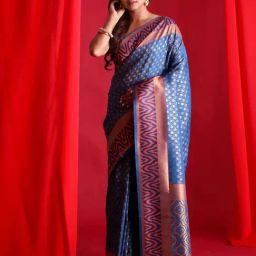 BEATITUDE Blue Woven Saree With Unstitched Blouse-picture-18
