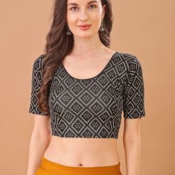 BAPS Women Printed Round Neck Stretchable Saree Blouse-image-62