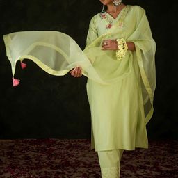 Indo Era Women Floral Embroidered Regular Thread Work Kurta with Trousers & With Dupatta-30