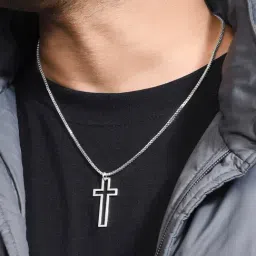 The Bro Code Silver Plated Cut out Cross Pendant Necklace for Men-image-60