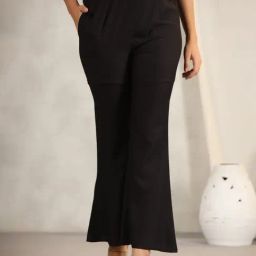 Juniper Black Modal Rayon Women Partially Elasticated Bell Bottom Pants With Single Side Pocket-image-15