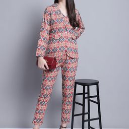 JAINISH Ethnic Motifs Printed V-Neck Crop Top With Trousers And Jacket-picture-13