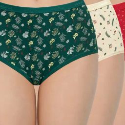 Amante Green & Red Cotton Printed Full Brief Panties - Pack Of 3-image-44