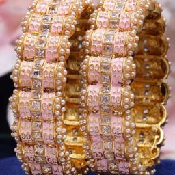 Karatcart Gold-Plated Pink Meena Kundan Rajwadi Bangles Women - Set of 2-3