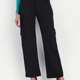 Broadstar Black Relaxed Fit High Rise Cargo Pants-image-84