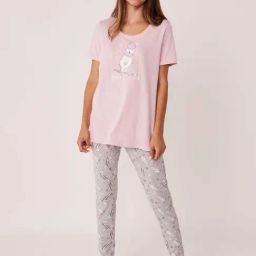 La Vie En Rose Pink & Grey Cotton Printed Top & Pyjama Set-image-16