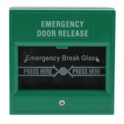 RS PRO Green Emergency exit unlocking box, Break Glass Operated, Resettable, Mains-Powered Model No 7418284-1