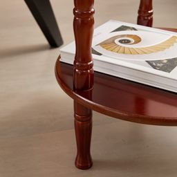 device bas with brown art shoppee BROWN ART SHOPPEE Round Side Table, 2-Tier End Table for Small Spaces, Wooden Coffee Table With Wood Legs (Walnut) image 4