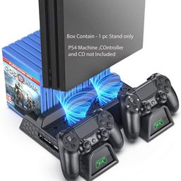 New World Multifunctional Vertical Stand Cooling Fan Stand, PS4 Controller Charger with LED Indicators, Charging Dock Station with 12PCS Games Storage for PS4/PS4 Slim, PS4 Pro Console image 5
